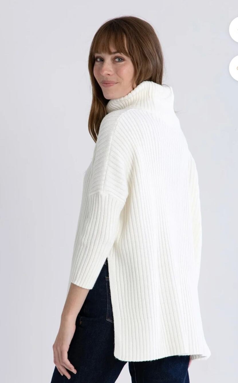 MERSEA New Yorker Ribbed Cowl Neck Sweater Cream OS Preppy Comfy
